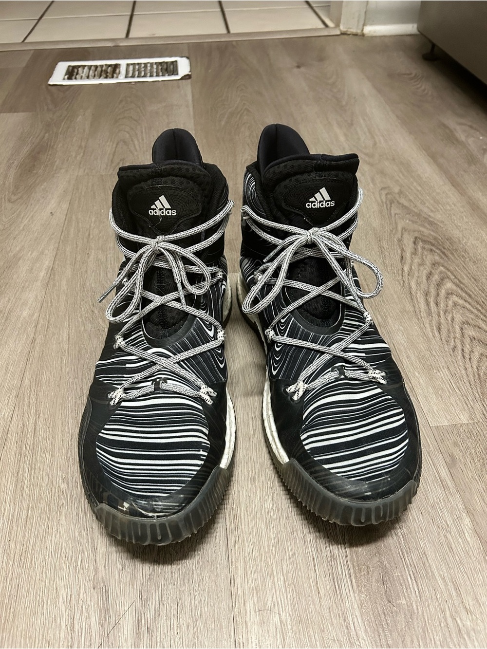 adidas Black & White Striped High-Top basketball shoes
